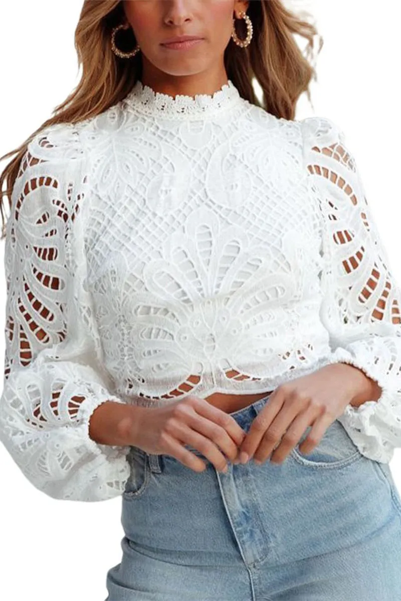 HTS1081 Lace High-Neck Blouse