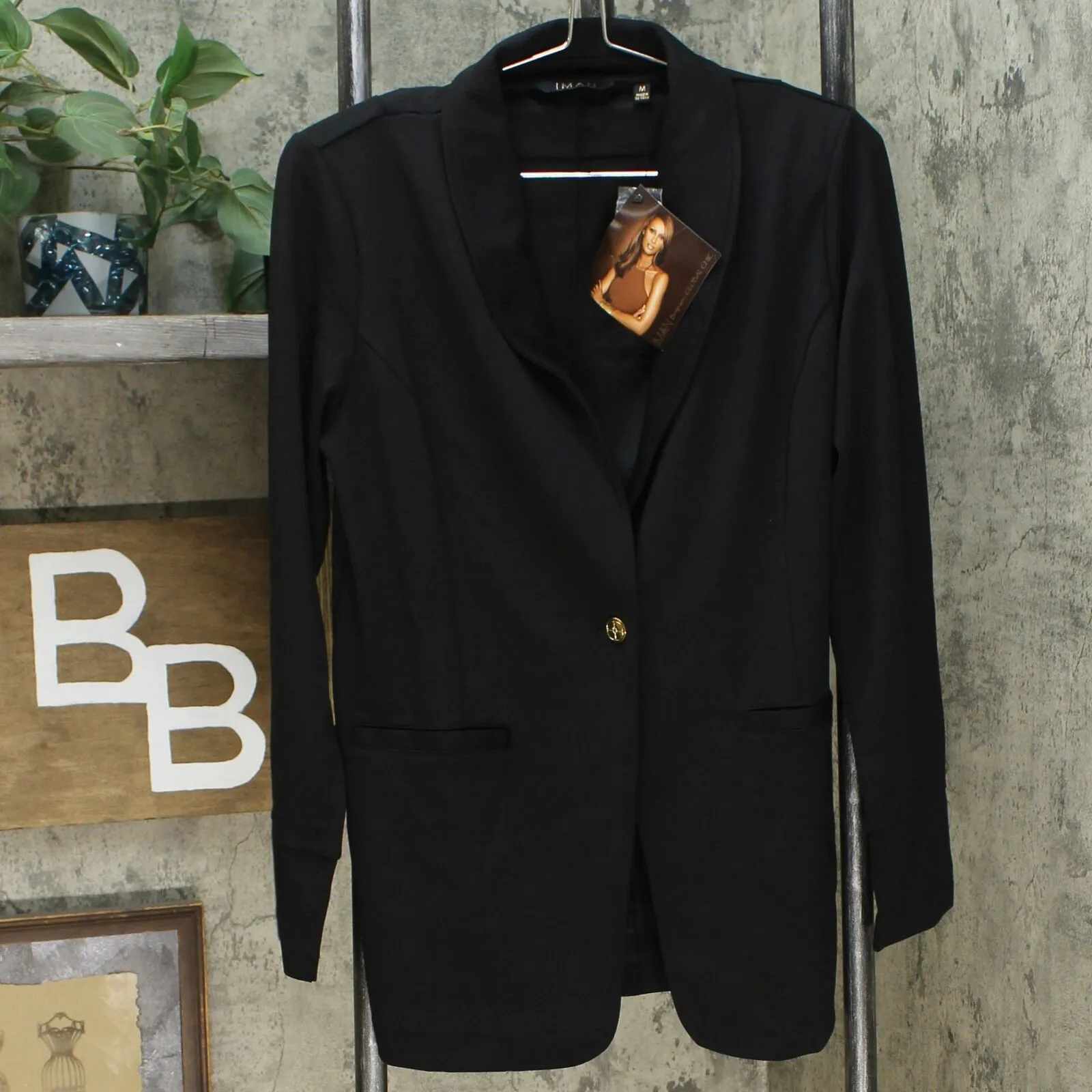 IMAN Women's Global Chic Luxury Resort Blazer With Printed Cuffs