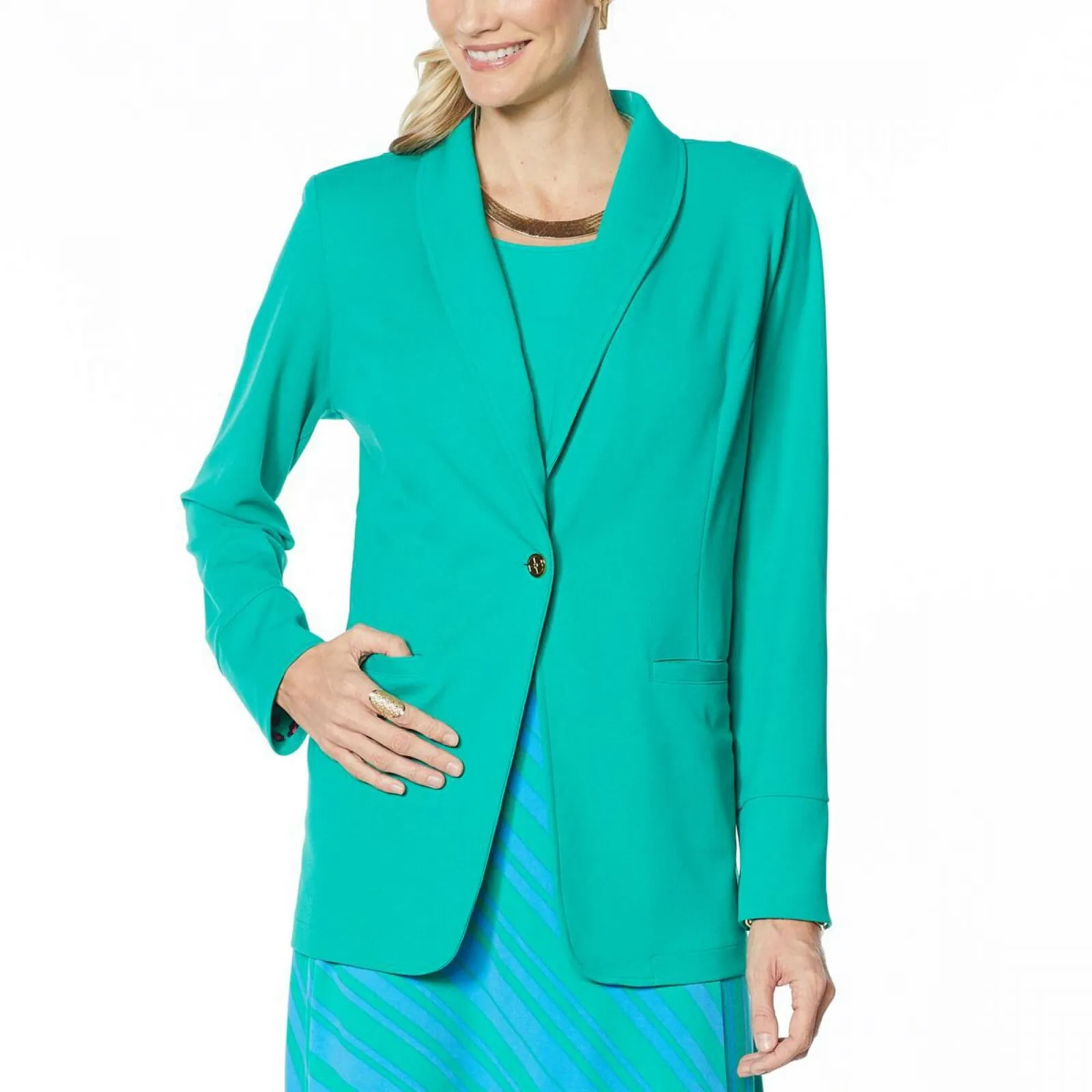 IMAN Women's Global Chic Luxury Resort Blazer With Printed Cuffs