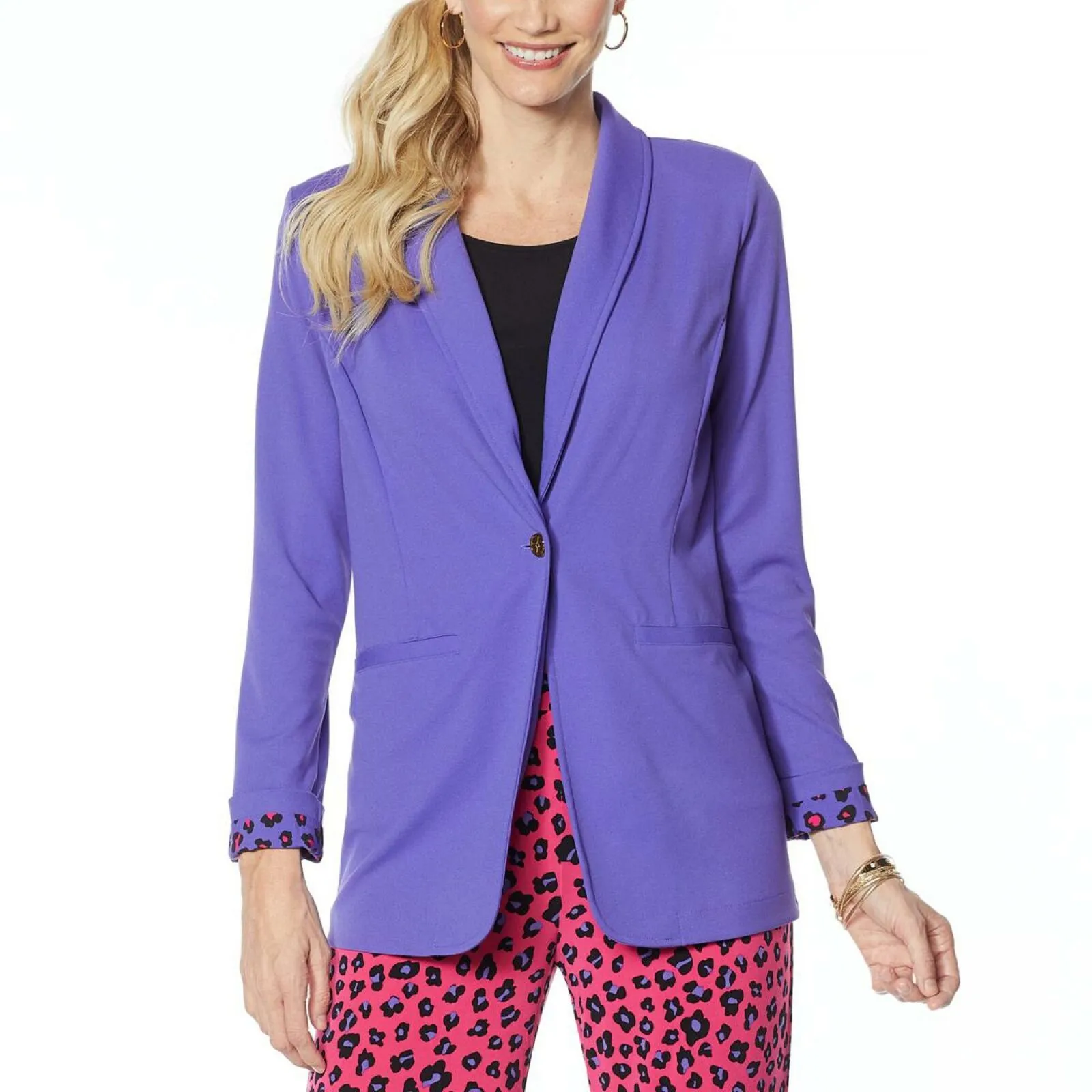 IMAN Women's Global Chic Luxury Resort Blazer With Printed Cuffs