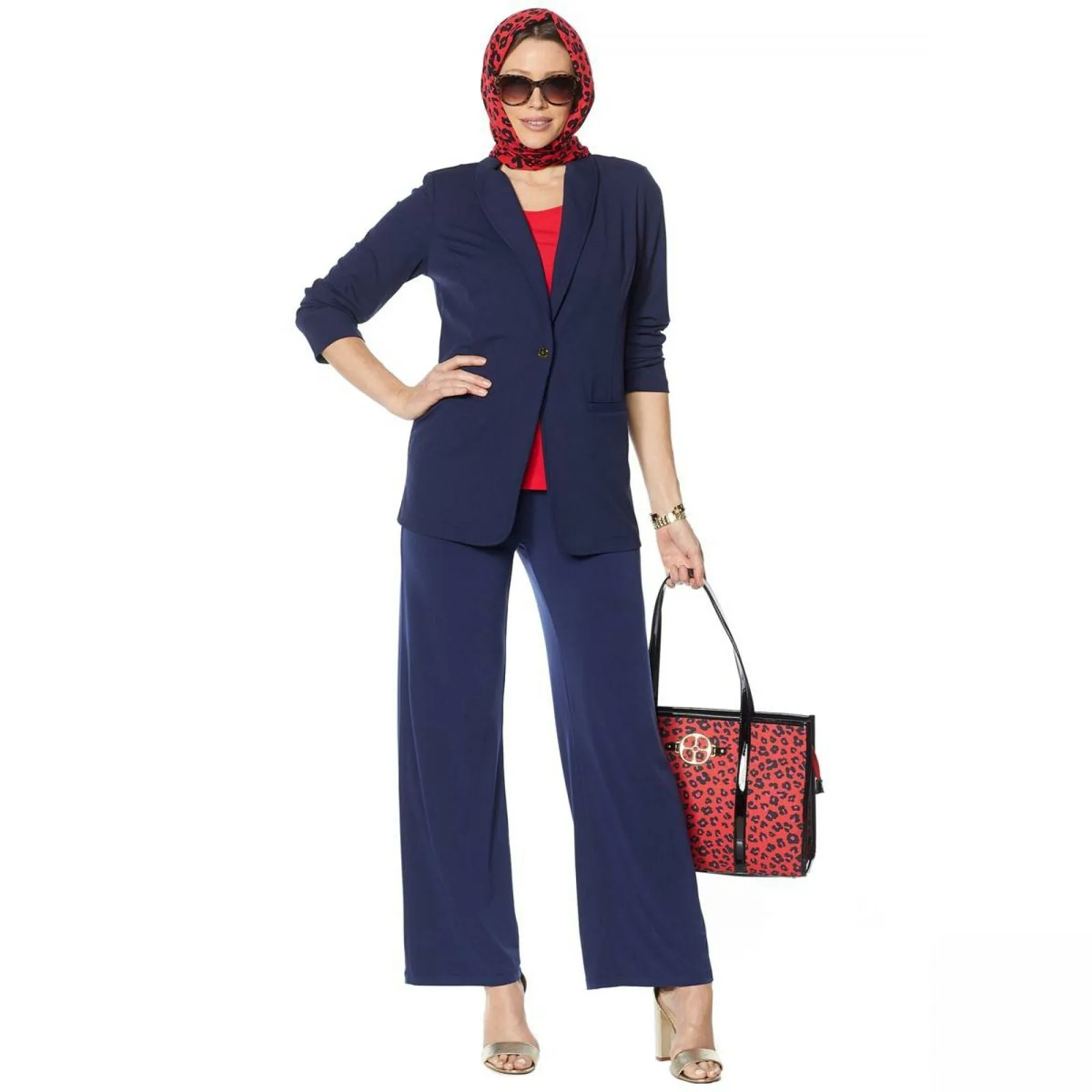 IMAN Women's Global Chic Luxury Resort Blazer With Printed Cuffs