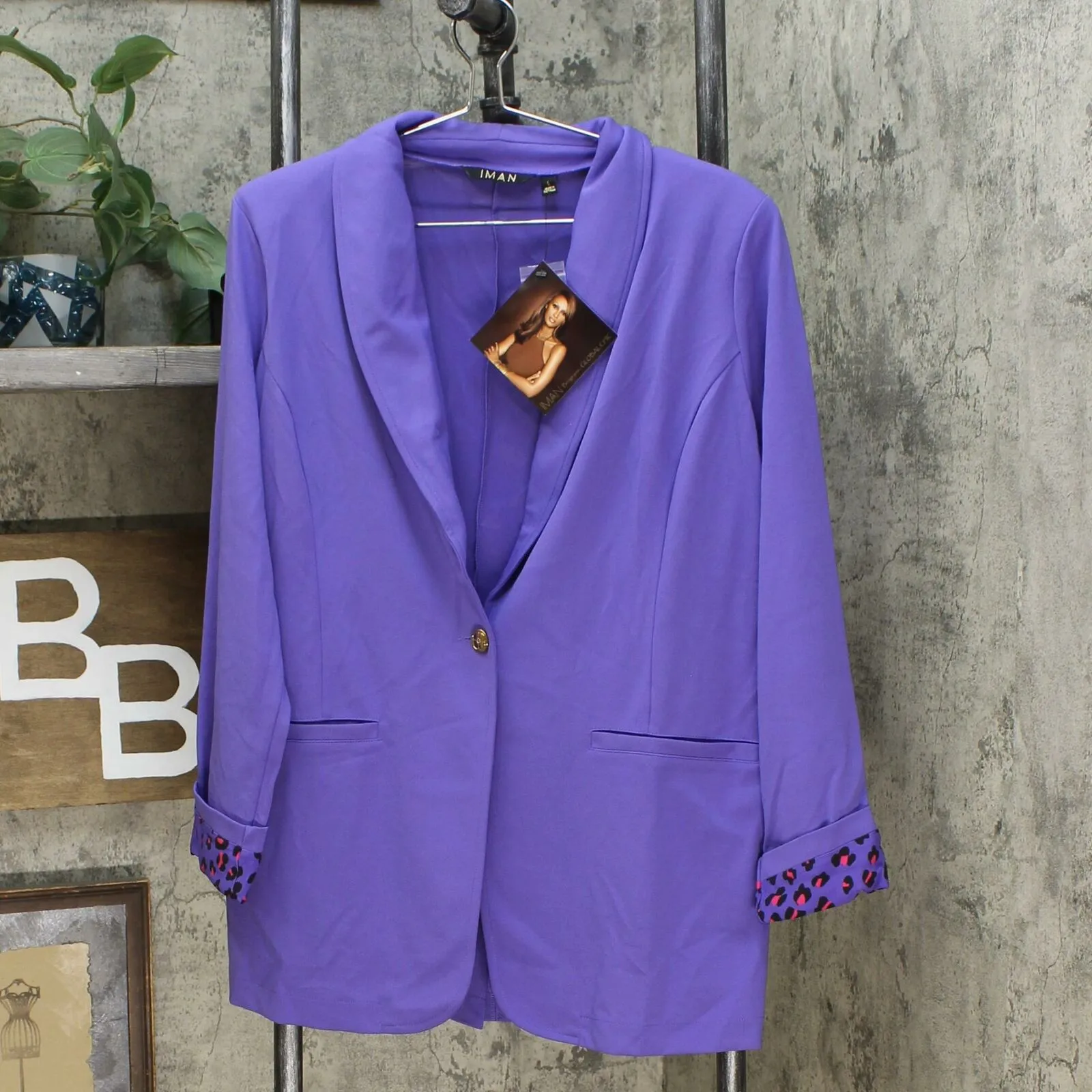 IMAN Women's Global Chic Luxury Resort Blazer With Printed Cuffs