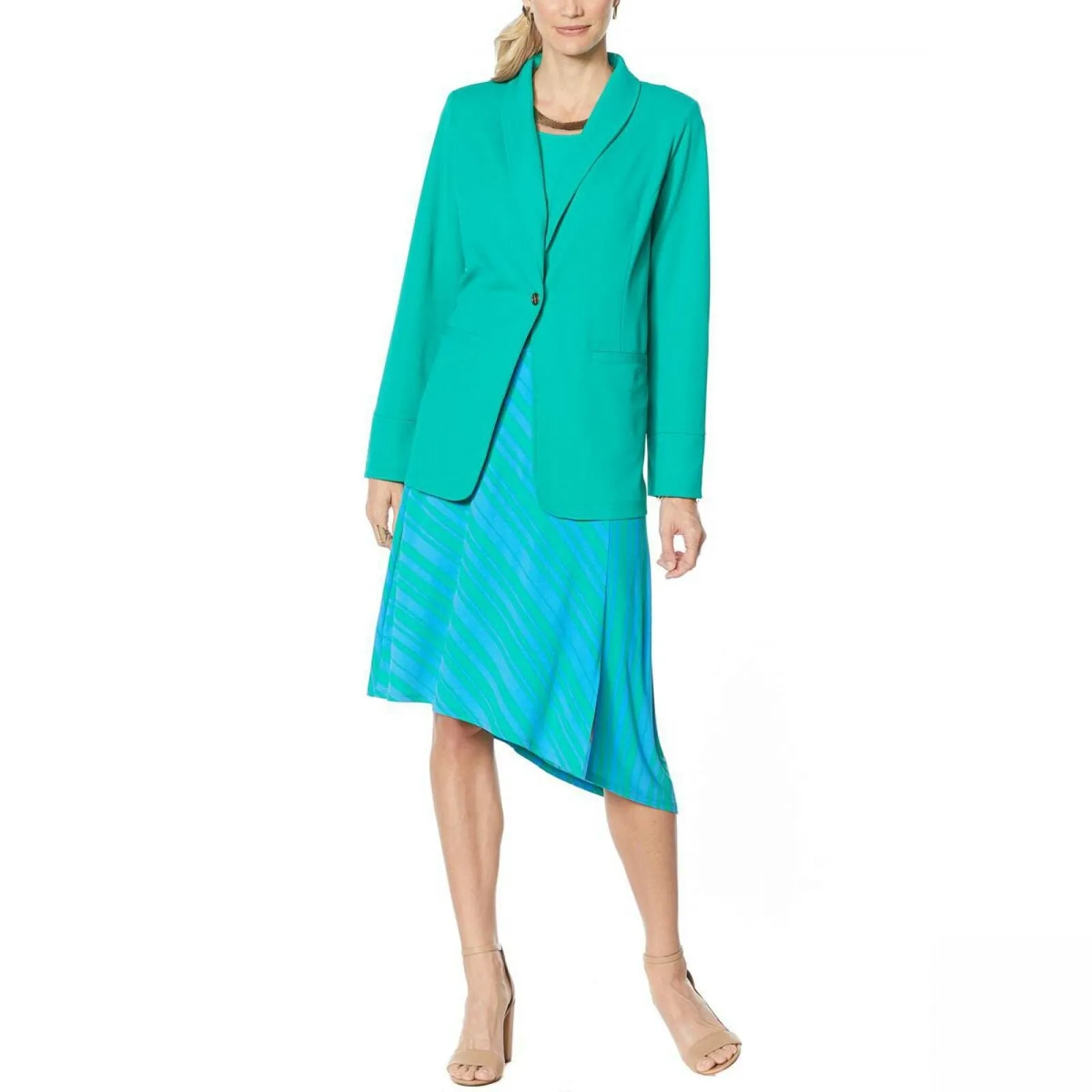 IMAN Women's Global Chic Luxury Resort Blazer With Printed Cuffs