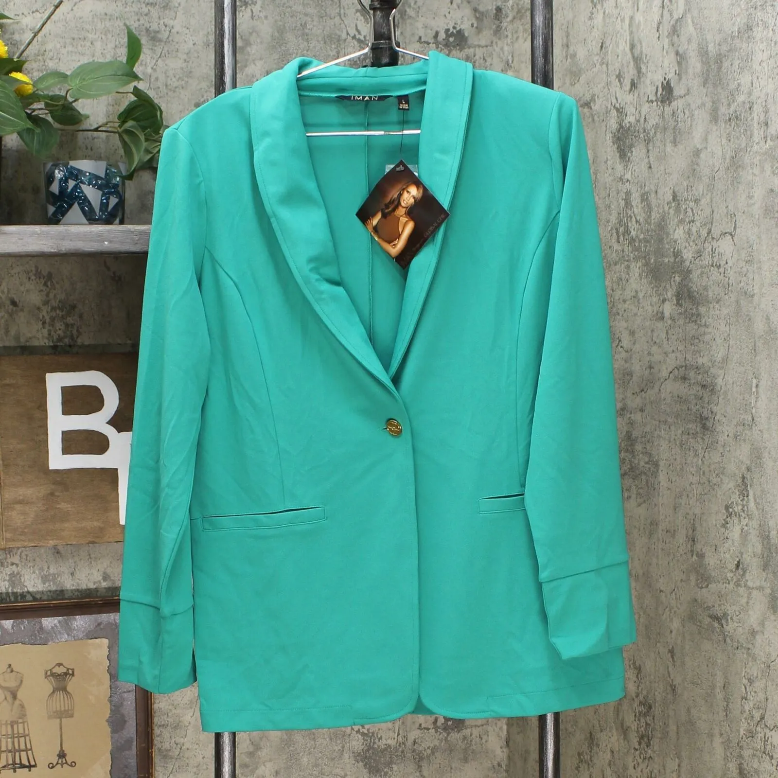IMAN Women's Global Chic Luxury Resort Blazer With Printed Cuffs