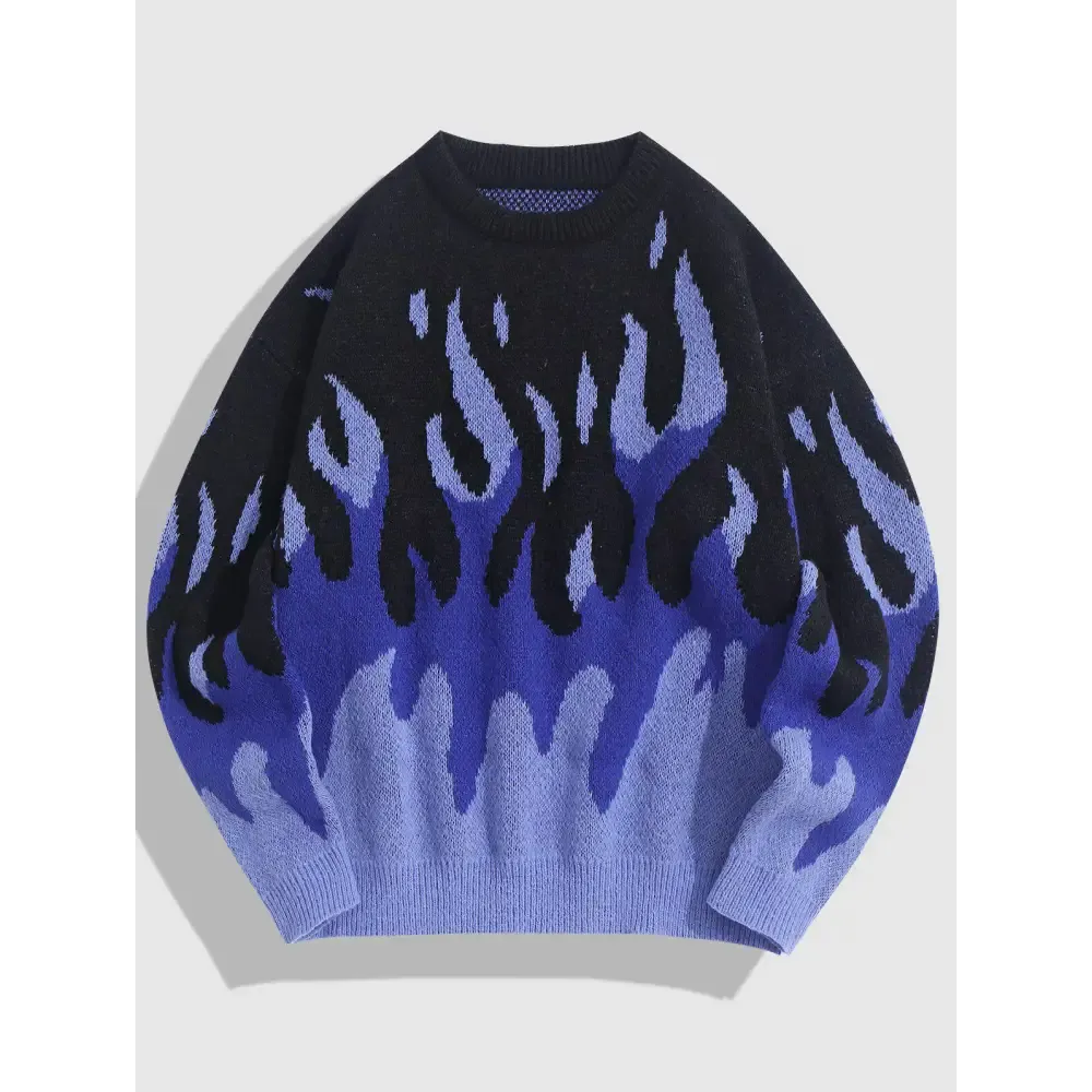 Indie Flame Knitted Sweater with Striking Flame Print