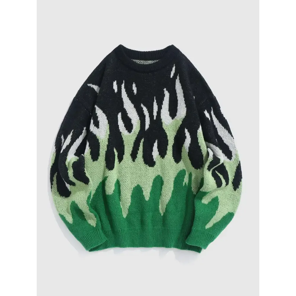 Indie Flame Knitted Sweater with Striking Flame Print