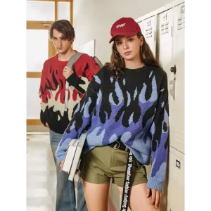 Indie Flame Knitted Sweater with Striking Flame Print