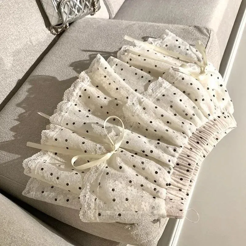 JazzHer 2025 New Korean Fashion Sweet Dot Lace Bow Mini Skirt Women Y2k Harajuku A-line Skirt Hot Girl Elastic High Waist Cake Skirts