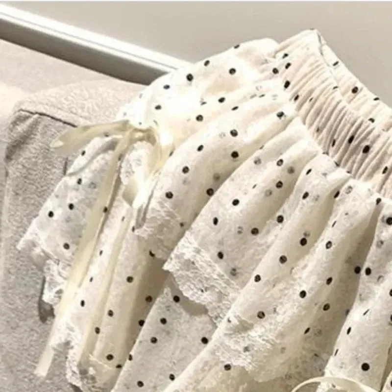 JazzHer 2025 New Korean Fashion Sweet Dot Lace Bow Mini Skirt Women Y2k Harajuku A-line Skirt Hot Girl Elastic High Waist Cake Skirts