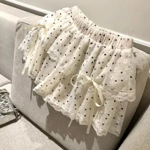 JazzHer 2025 New Korean Fashion Sweet Dot Lace Bow Mini Skirt Women Y2k Harajuku A-line Skirt Hot Girl Elastic High Waist Cake Skirts