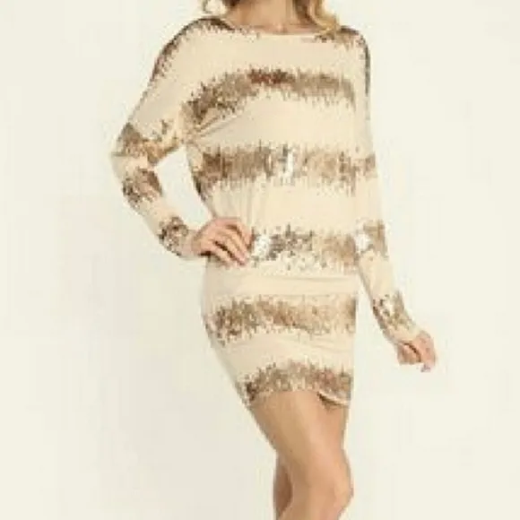 Josh Brody Long Sleeve Sequin Jersey Cocktail Party Dress