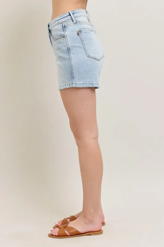 Judy Blue Frayed Hem High Rise Denim Shorts with Pockets