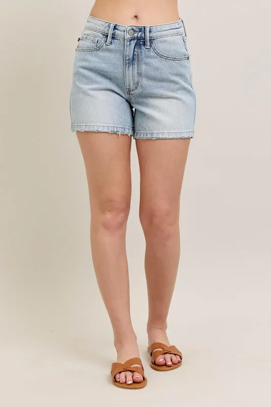 Judy Blue Frayed Hem High Rise Denim Shorts with Pockets