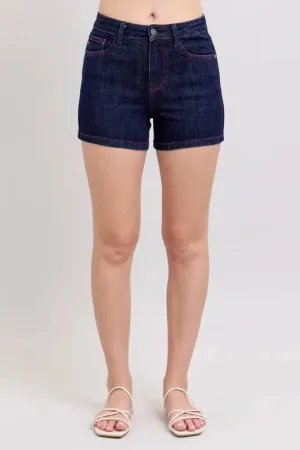 Judy Blue Full Size High Waist Heart Shaped Pkts & Red Contrast Thread Denim Shorts Plus Size