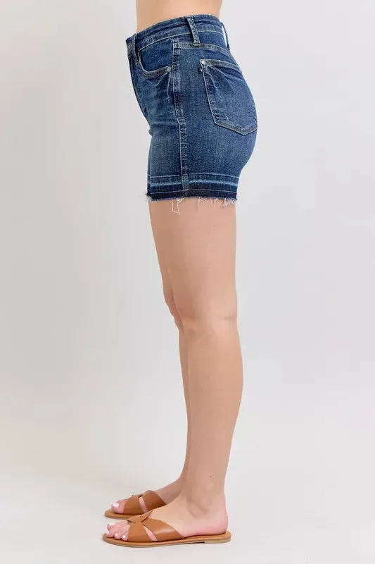 Judy Blue Full Size High Waist Tummy Control Destroy Release Hem Denim Shorts