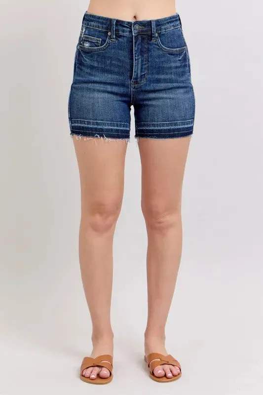 Judy Blue Full Size High Waist Tummy Control Destroy Release Hem Denim Shorts