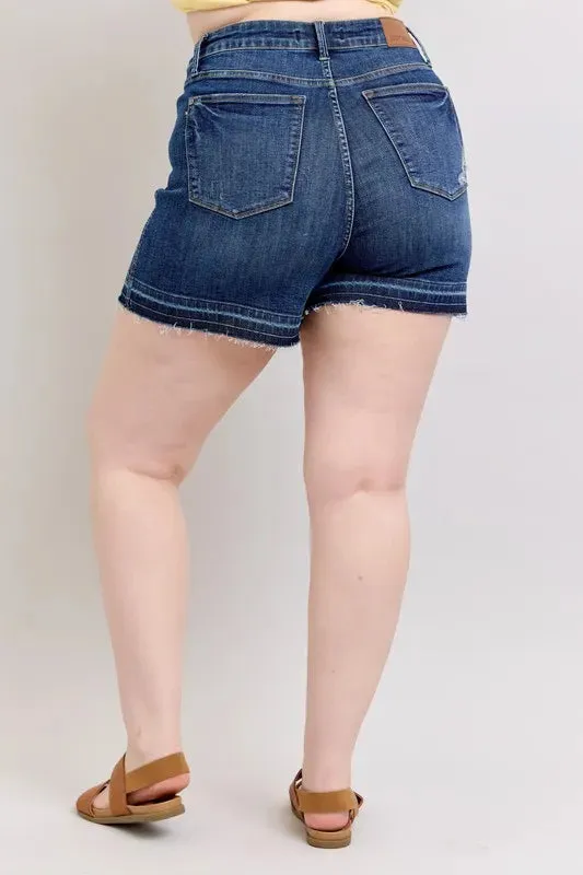 Judy Blue Full Size High Waist Tummy Control Destroy Release Hem Denim Shorts