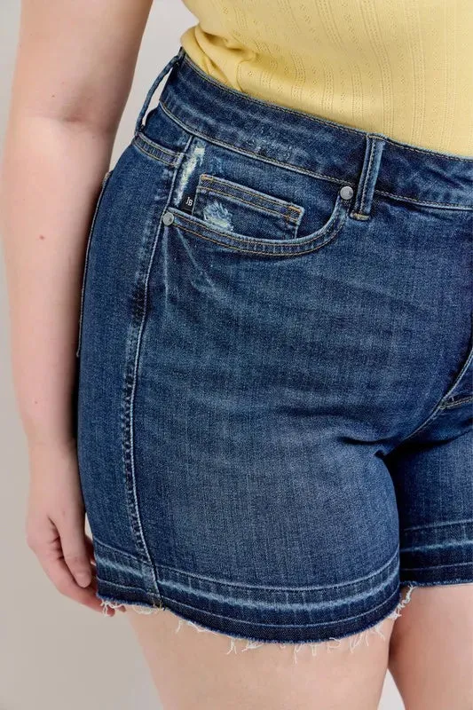 Judy Blue Full Size High Waist Tummy Control Destroy Release Hem Denim Shorts