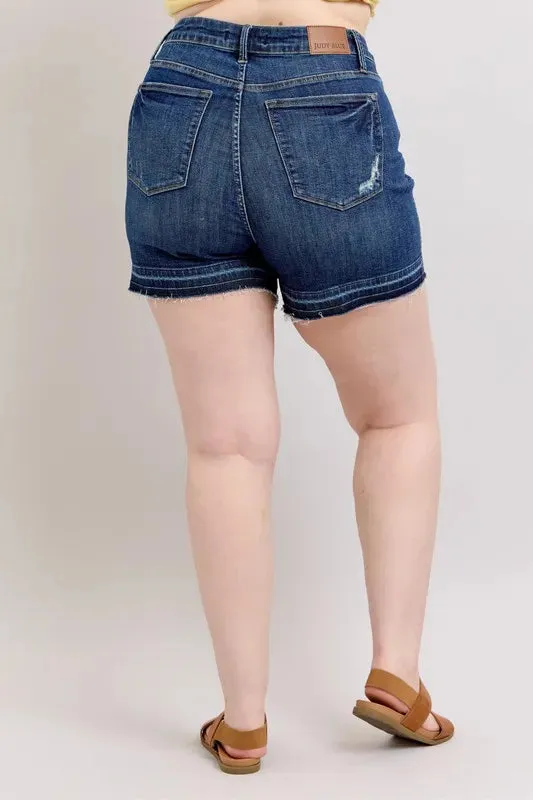 Judy Blue Full Size High Waist Tummy Control Destroy Release Hem Denim Shorts