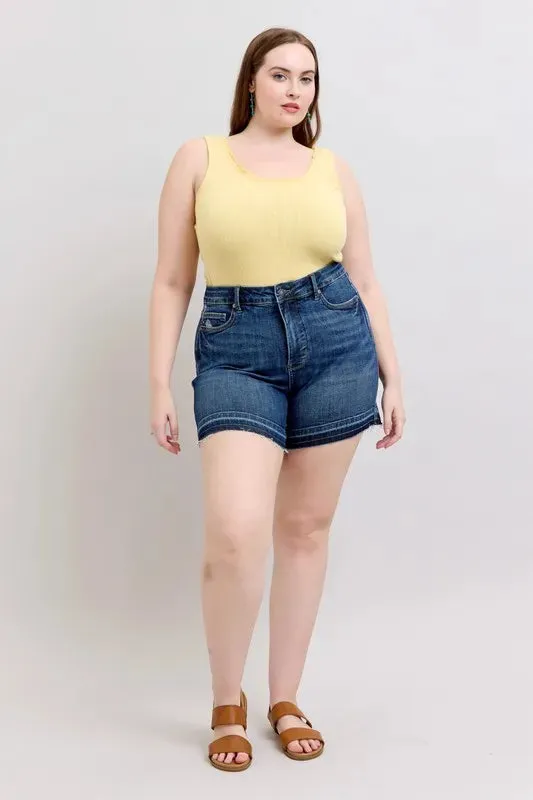 Judy Blue Full Size High Waist Tummy Control Destroy Release Hem Denim Shorts