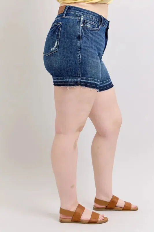 Judy Blue Full Size High Waist Tummy Control Destroy Release Hem Denim Shorts