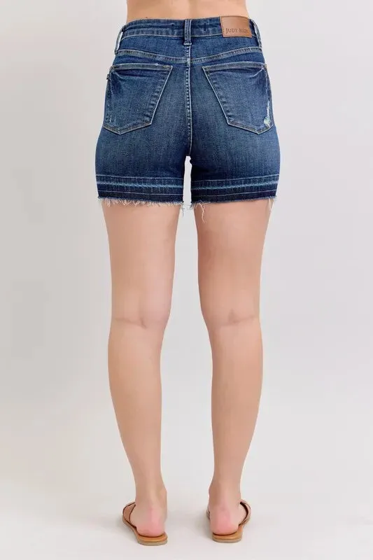 Judy Blue Full Size High Waist Tummy Control Destroy Release Hem Denim Shorts