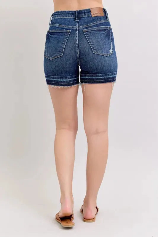 Judy Blue Full Size High Waist Tummy Control Destroy Release Hem Denim Shorts