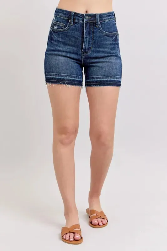 Judy Blue Full Size High Waist Tummy Control Destroy Release Hem Denim Shorts