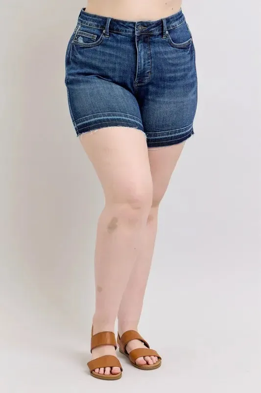 Judy Blue Full Size High Waist Tummy Control Destroy Release Hem Denim Shorts