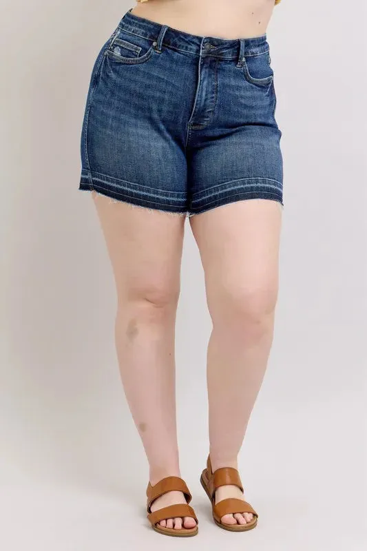 Judy Blue Full Size High Waist Tummy Control Destroy Release Hem Denim Shorts