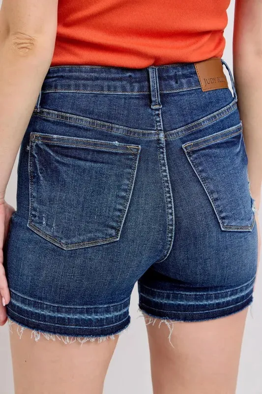 Judy Blue Full Size High Waist Tummy Control Destroy Release Hem Denim Shorts