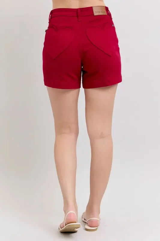 Judy Blue Full Size High Waist Tummy Control Garment Dyed Heart Shaped Denim Shorts Plus Size