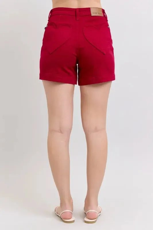 Judy Blue Full Size High Waist Tummy Control Garment Dyed Heart Shaped Denim Shorts Plus Size