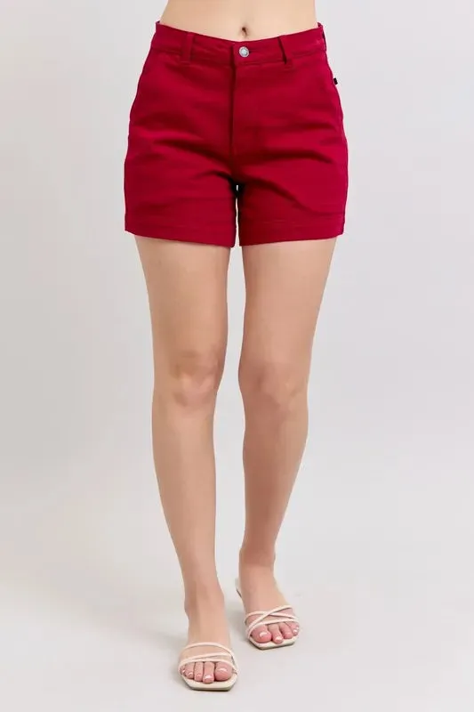 Judy Blue Full Size High Waist Tummy Control Garment Dyed Heart Shaped Denim Shorts Plus Size