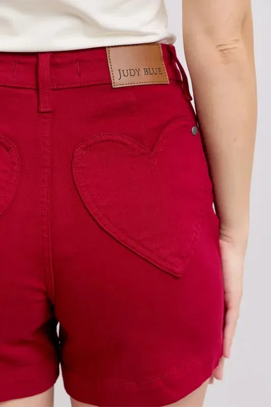 Judy Blue Full Size High Waist Tummy Control Garment Dyed Heart Shaped Denim Shorts Plus Size