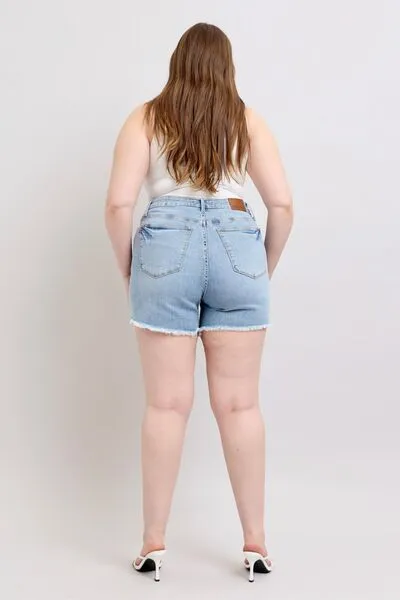 Judy Blue Full Size Tummy Control Raw Hem Denim Shorts