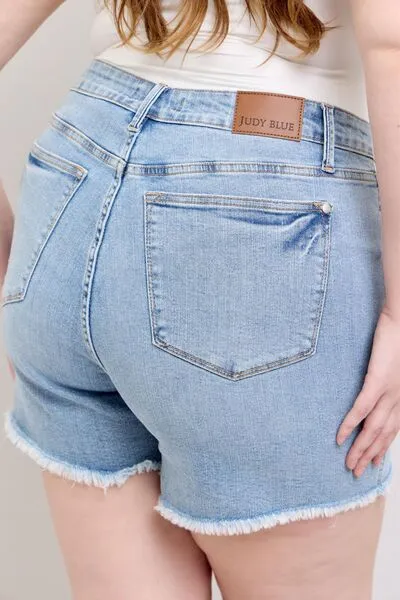 Judy Blue Full Size Tummy Control Raw Hem Denim Shorts