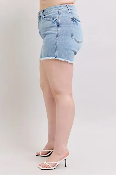 Judy Blue Full Size Tummy Control Raw Hem Denim Shorts