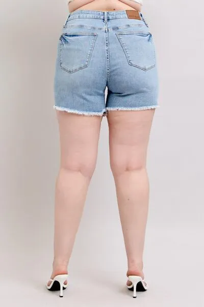 Judy Blue Full Size Tummy Control Raw Hem Denim Shorts