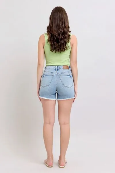 Judy Blue Full Size Tummy Control Raw Hem Denim Shorts