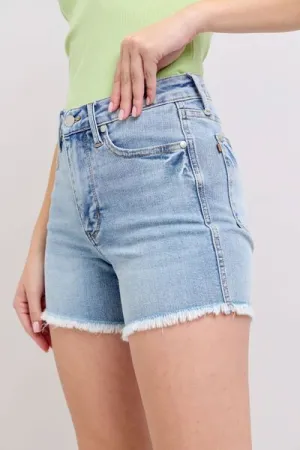 Judy Blue Full Size Tummy Control Raw Hem Denim Shorts