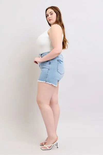Judy Blue Full Size Tummy Control Raw Hem Denim Shorts