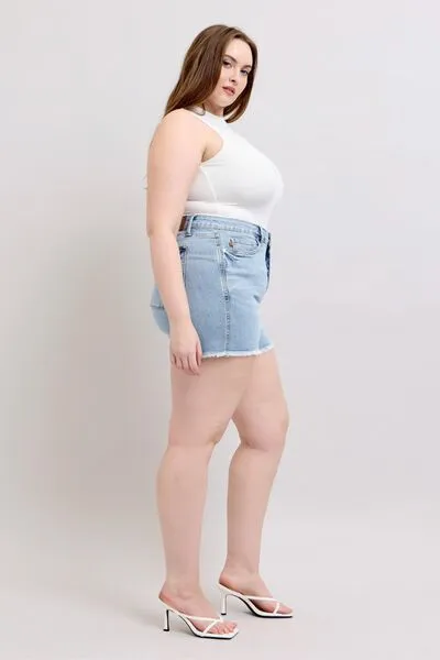 Judy Blue Full Size Tummy Control Raw Hem Denim Shorts