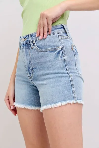 Judy Blue Full Size Tummy Control Raw Hem Denim Shorts