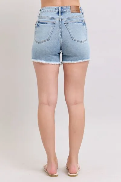 Judy Blue Full Size Tummy Control Raw Hem Denim Shorts