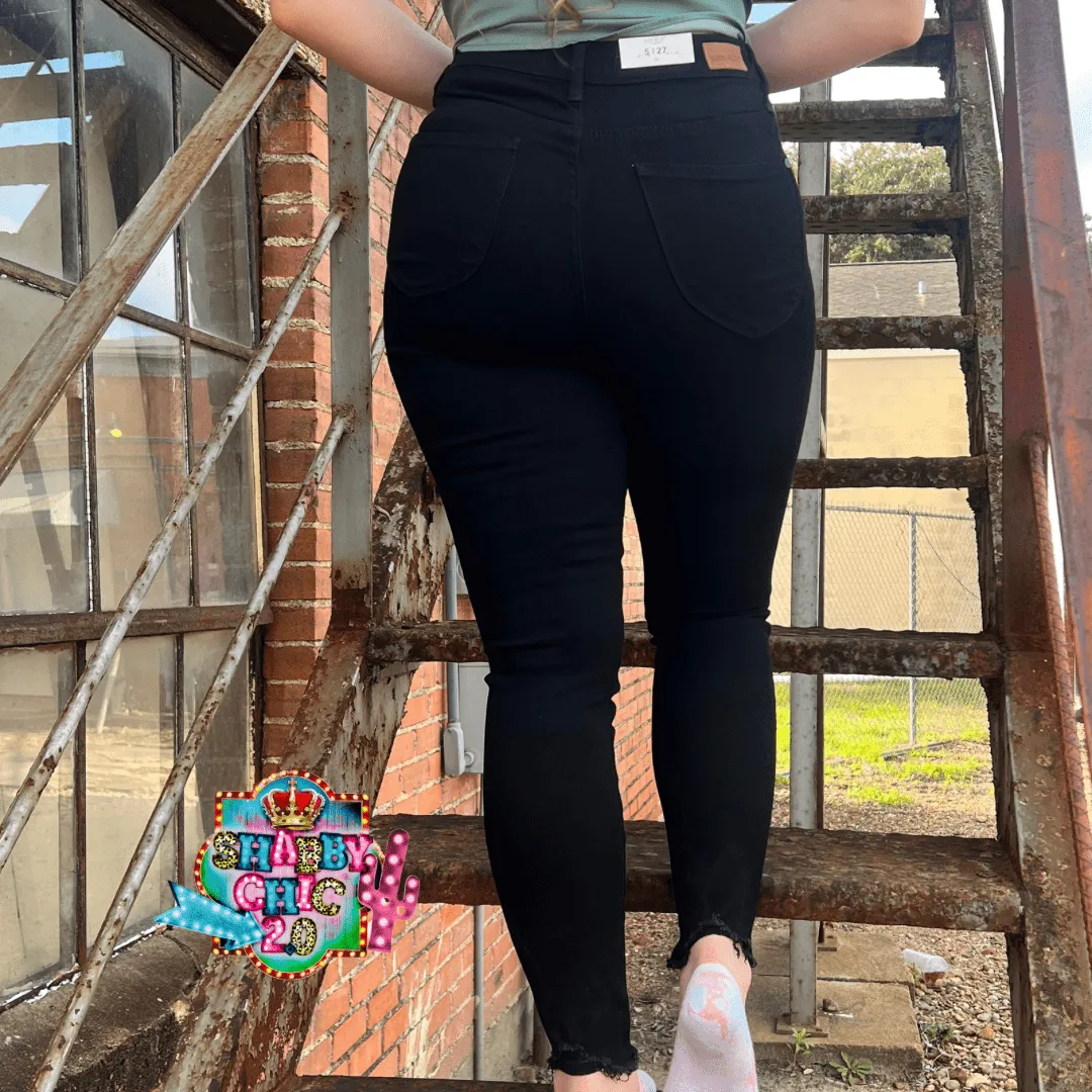 Judy Blue High Waist Control Top Shark Bite Hem Jeans