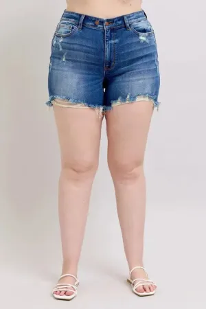 Judy Blue Plus Size 2 Button Dad Shorts with Destrroy