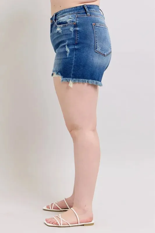 Judy Blue Plus Size 2 Button Dad Shorts with Destrroy