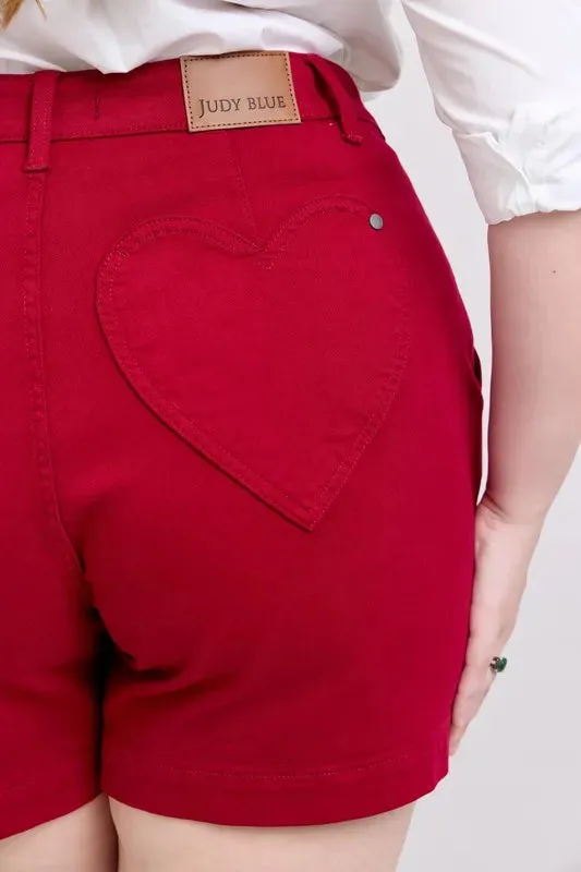 Judy Blue Plus Size High Waist Tummy Control Garment Dyed Heart Shaped Denim Shorts