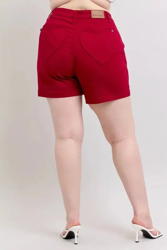 Judy Blue Plus Size High Waist Tummy Control Garment Dyed Heart Shaped Denim Shorts